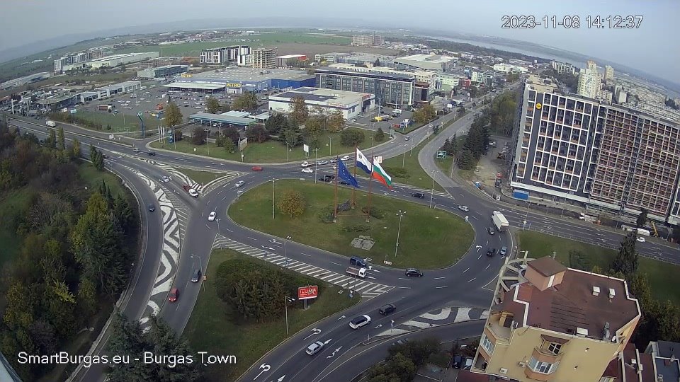 Бургас уеб камера център, времето на живо, бул. 'Стефан Стамболов' кръгово кръстовище до магазин Метро, live webcam