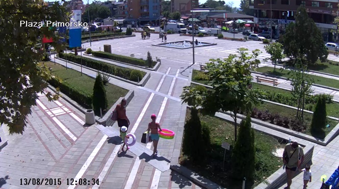 Приморско уеб камера времето на живо град и морски курорт, Център, площад, пешеходна зона, шадраван, градски парк, улица, трафик, live online webcam Primorsko