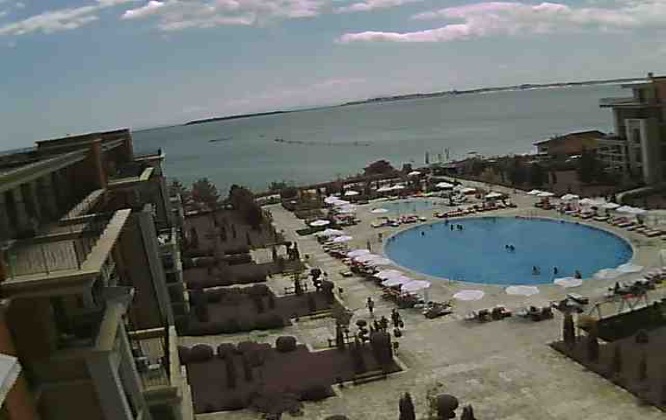 Свети Влас времето уеб камера басейн, плаж и залив Черно море, Черноморски курорт, хотел Престиж Форт Бийч